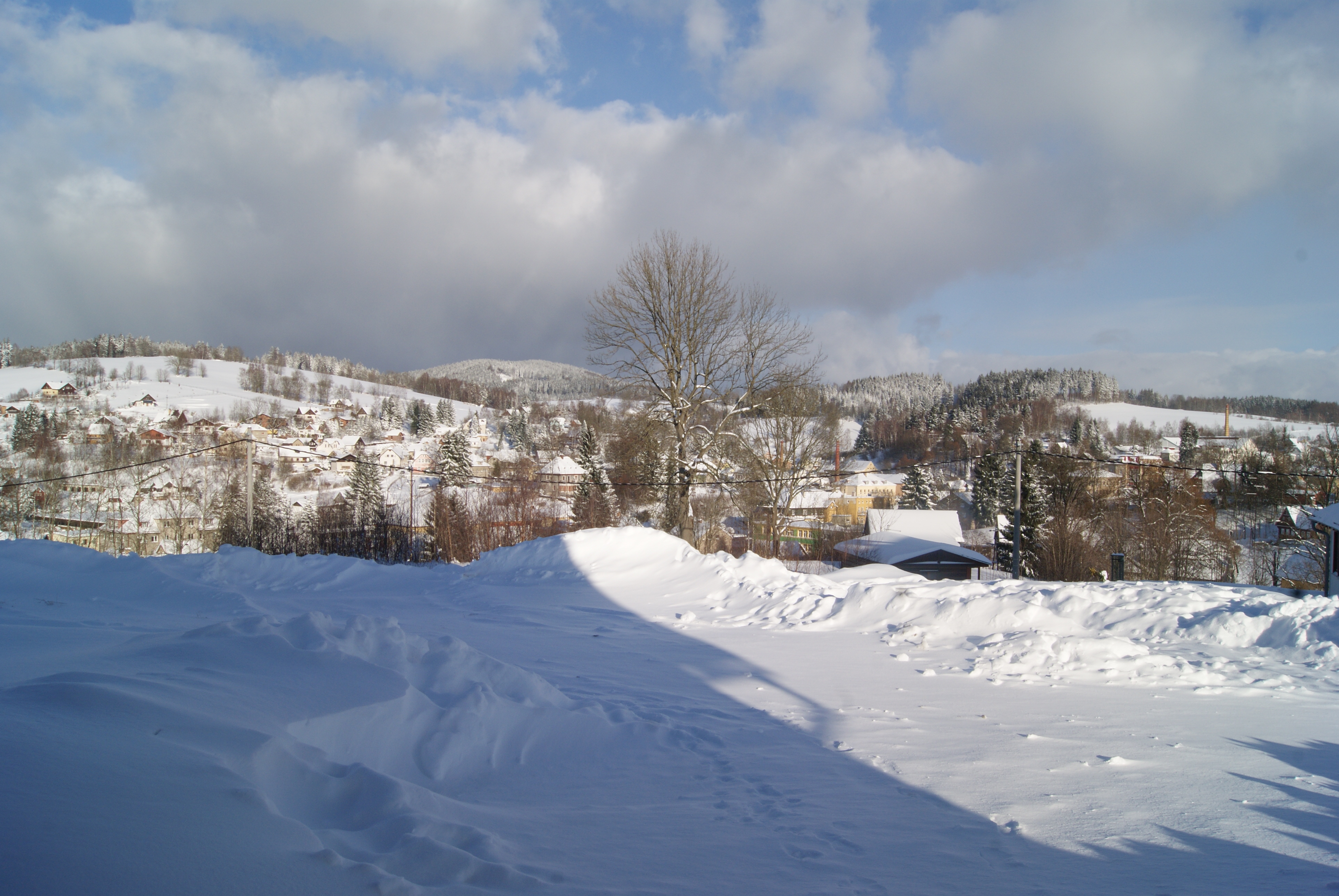 Uitzicht winter, bergen, panorama, Tsjechie.
